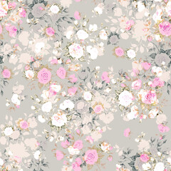 Abstract floral seamless pattern drawn on paper with paints vintage roses