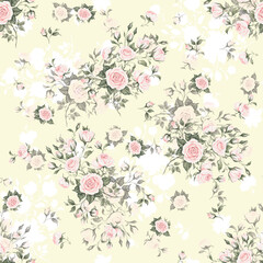 Abstract floral seamless pattern drawn on paper with paints vintage roses
