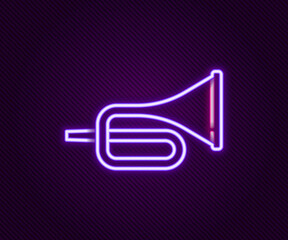 Glowing neon line Musical instrument trumpet icon isolated on black background. Colorful outline concept. Vector