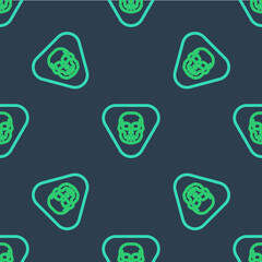 Line Guitar pick icon isolated seamless pattern on blue background. Musical instrument. Vector