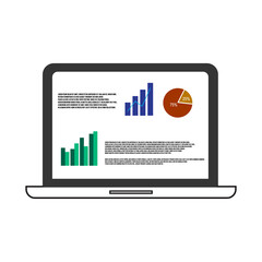 Vector computer laptop graph and chart in screen icon symbol on white background.