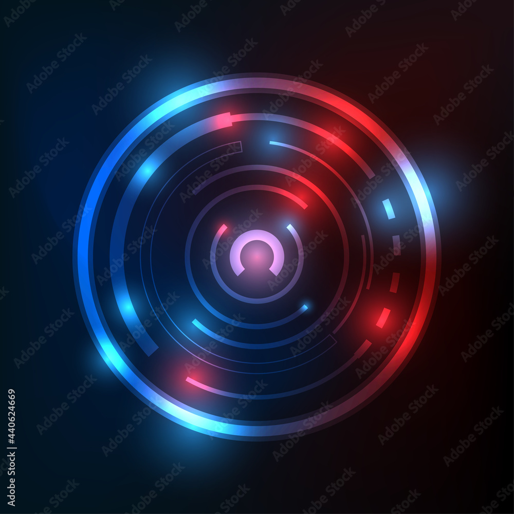Wall mural abstract red and blue glow technology circle shining on infinite space background elements of futuri