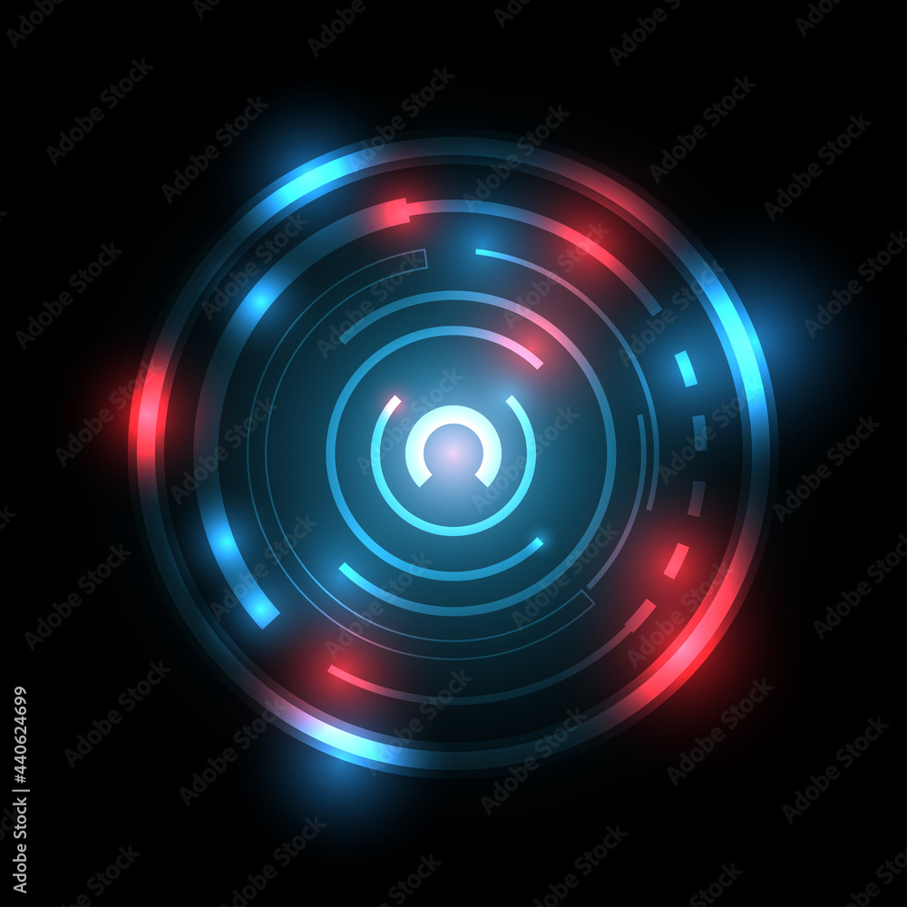 Poster abstract red and blue glow technology circle shining on infinite space background elements of futuri