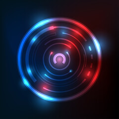 Abstract red and blue glow technology circle shining on infinite space background elements of futuristic digital technology sci-fi user interface vector illustration.
