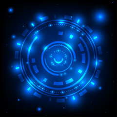 Abstract Blue Glow Technology Circle Shining On Infinite Space Background Elements Of Futuristic Digital Technology Sci-Fi User Interface Vector Illustration.