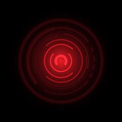 Abstract Red Glow Technology Circle Shining On Infinite Space Background Elements Of Futuristic Digital Technology Sci-Fi User Interface Vector Illustration.
