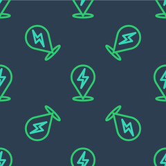 Line Lightning bolt icon isolated seamless pattern on blue background. Flash icon. Charge flash icon. Thunder bolt. Lighting strike. Vector