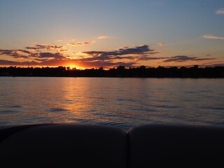 Lake Sunset Reflecting on Pontoon Boat