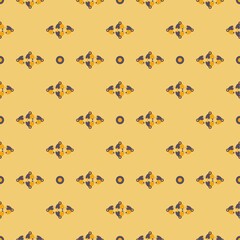 Seamless floral pattern. Simple background orange and purple leaves. Yellow background. Designed for textile fabrics, wrapping paper, background, wallpaper, cover.