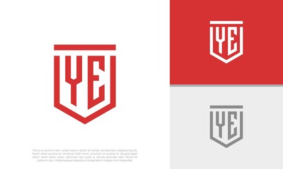Initials YE logo design. Initial Letter Logo. Shield logo.