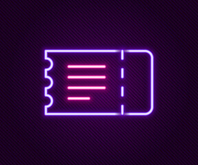 Glowing neon line Train ticket icon isolated on black background. Travel by railway. Colorful outline concept. Vector