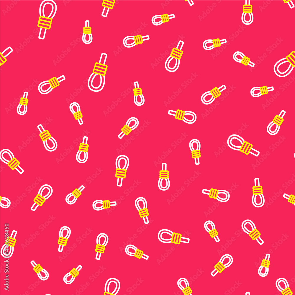 Aufkleber line gallows rope loop hanging icon isolated seamless pattern on red background. rope tied into noos