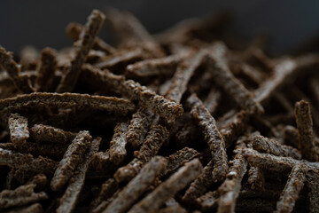 Close up of cereal bran sticks. Macro photography.