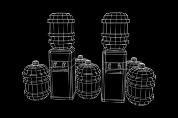 Water cooler with full bottle. Refreshment office concept. Wireframe low poly mesh vector illustration