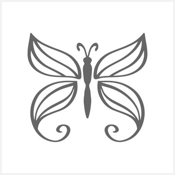 Doodle butterfly icon isolated on white. Hand drawn line art. Sketch animal. Coloring page book. Vector stock illustration. EPS 10