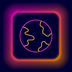 Glowing neon line Worldwide icon isolated on black background. Pin on globe. Colorful outline concept. Vector