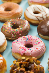Various doughnuts in composition at studio shot