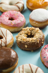 Various doughnuts in composition at studio shot