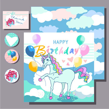 happy birthday cards for kids with magical unicorn