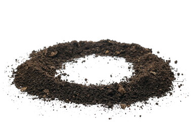Dirt pile in shape circle isolated on white background, with clipping path, side view