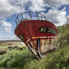 Ship wrecked in Plougasnou, Finistere, Brittany, France