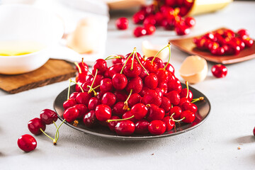 Cherry. A pile of fruit for the cake. Baking a cake with fruit. Fruit cake.