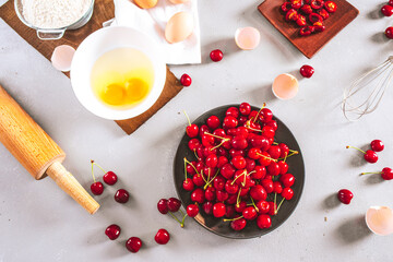 Cherry. A pile of fruit for the cake. Baking a cake with fruit. Fruit cake.