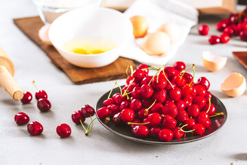 Cherry. A pile of fruit for the cake. Baking a cake with fruit. Fruit cake.