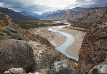 river valley in the mountains. El chalten patagonia argentina