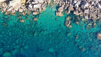 Birdview of mediterranean sea water of a lovely coastline-
Mallorca best beaches 