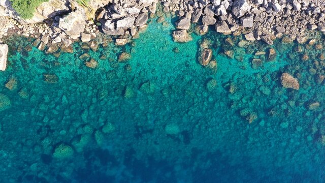 Birdview of mediterranean sea water of a lovely coastline-
Mallorca best beaches 