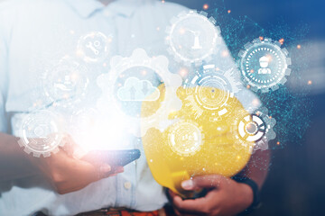 Engineers or business people use the concept of online real estate business management on corporate networks. with Cloud Storage Technology