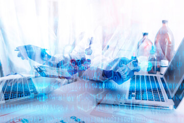 vaccines fight against virus covid-19 corona virus, doctor or scientist in laboratory holding a syringe with liquid vaccines for children or older adults,Concept:diseases,medical care,science.