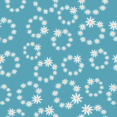 Daisy Rings Seamless Pattern Chamomile Vector Illustration. For printing on textiles, fabric, wrapping paper, wall paper interior design. Vector graphics.