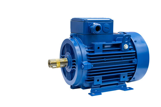 Close up new electric 3 phase induction motor for industrial on table isolated with clipping path