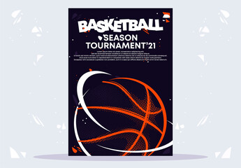 vector illustration of a basketball game poster template, flat design on a dark background