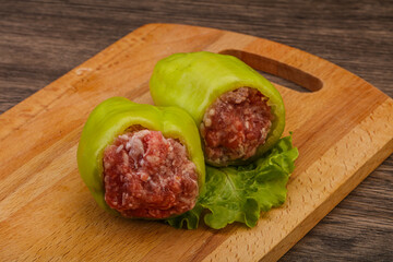 Raw stuffed bell pepper with meat