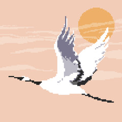 Pixel crane bird. Pixel bird. Pixel art 8 bit vector