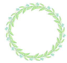 Butterfly leaves, green, watercolor, wreath, round, shaped, on an isolated background.