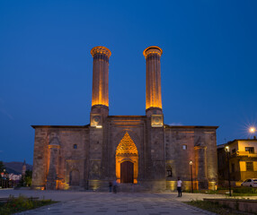 Fototapeta premium Double Minaret Madrasah is an architectural monument of the late Seljuk period in Erzurum City, Turkey. 