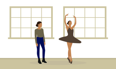 Fototapeta na wymiar Female character looking at a dancing ballerina
