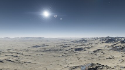 alien planet landscape, science fiction illustration, view from a beautiful planet, beautiful space background 3d render