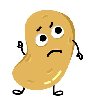 Potatoes are sad and funny with arms and legs. Vector illustration in a flat style. It can be used for websites, mobile apps, stickers, prints on clothing and fabric.