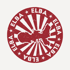 Elba stamp. Travel red rubber stamp with the map of island, vector illustration. Can be used as insignia, logotype, label, sticker or badge of the Elba.