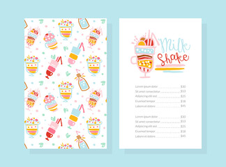 Milkshake Menu Template Design with Space for Text, Healthy Ice Cream Drinks and Fresh Milk Beverages Card, Flyer, Banner Vector Illustration