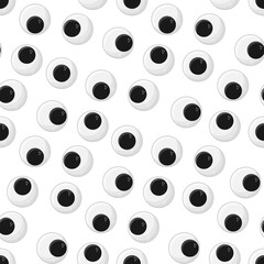 Seamless pattern with cute plastic eyes for toys, dolls, isolated on the background. A caricature of eyeballs.