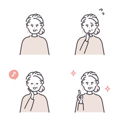 シニア女性の基本ポーズのイラストセット