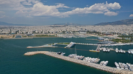 Fototapeta premium Aerial drone photo of famous port and Marina of Faliro or Phaleron in South Athens riviera, Attica, Greece