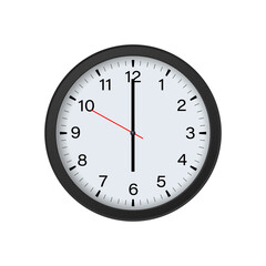 Round Clock Mockup Showing 6 O'clock Isolated on White Background. Vector Illustration