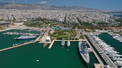 Aerial drone photo of famous port and Marina of Faliro or Phaleron in South Athens riviera, Attica,...